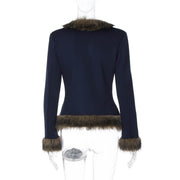 Patchwork Furzzy Solid Color Jacket GLAG C5920283G