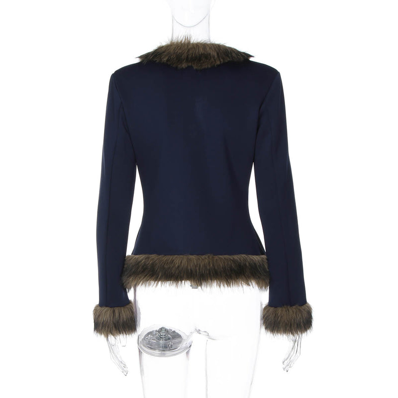 Patchwork Furzzy Solid Color Jacket GLAG C5920283G