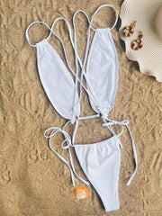 Solid Color Sexy Cross Tie Up One Piece Swimsuit CASF 6588