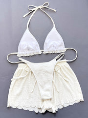 Sexy Halterneck Lace Up 3 Piece Swimsuit CSYZ D659WY