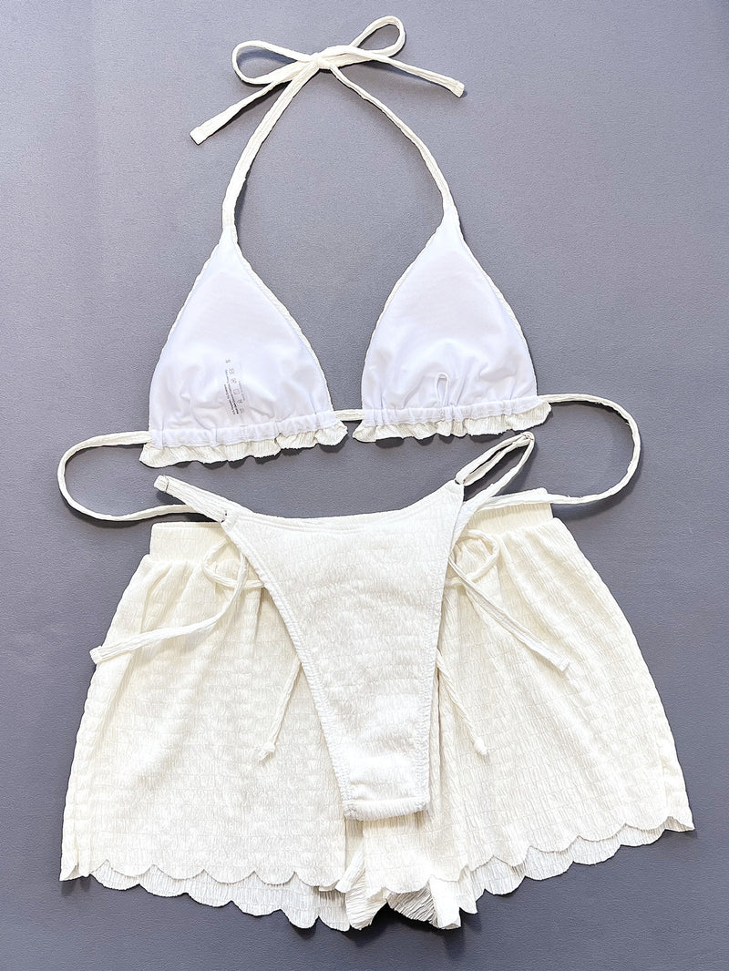 Sexy Halterneck Lace Up 3 Piece Swimsuit CSYZ D659WY