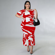 Plus Size Short Sleeve Ruffles Long Dress NNWF 7459