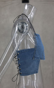 Wrap Chest Halterneck Denim Tank Top GLYK LX008