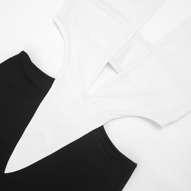 Color Block Deep V Neck Tie Up Jumpsuit GDSF J26JP099