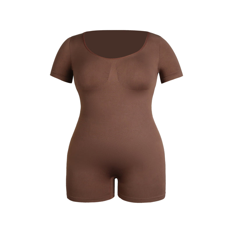 Solid Color Short Sleeve Shapewear Romper GMDI 32197