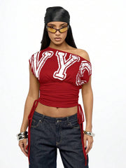 Slash Shoulder Letter Print T Shirts GFCF 1520