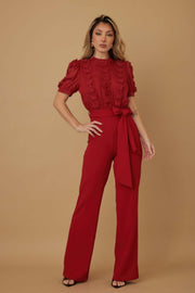 Short Sleeve Patchwork Wide Leg Jumpsuit OSM 4504