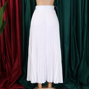 Plus Size High Waist Press Pleated Half Body Skirt With Belt GATE D293P