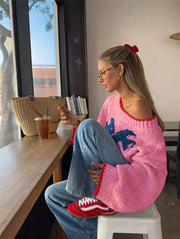 Retro Color Block Knit Oversized Sweater GZYF 1201