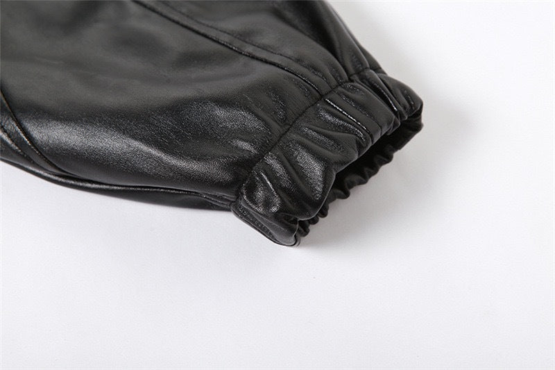 Long Sleeved Hooded Faux Leather Jacket HHMY 5613