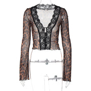 Sexy Print Mesh Lace T Shirt BLG T4315933K