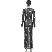 Mesh See Through Print Maxi Dress With Headscarf GZJQ K6S14679A