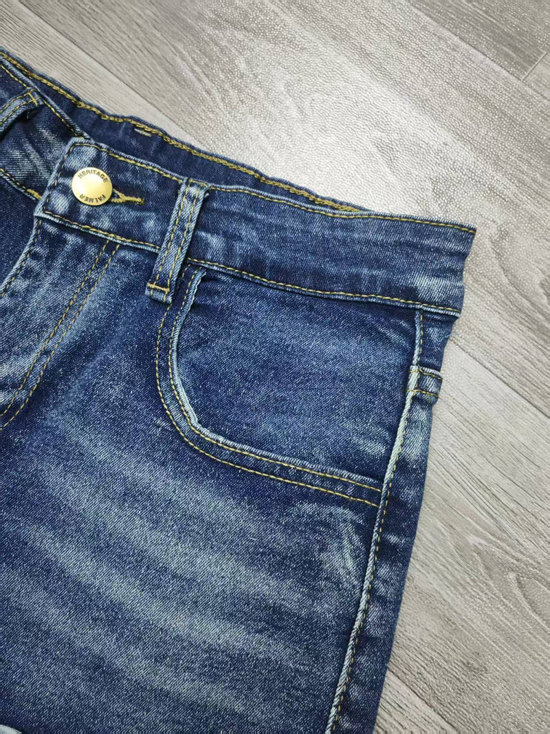 Embroidered Butterfly Heart Denim Shorts GQLF 6969