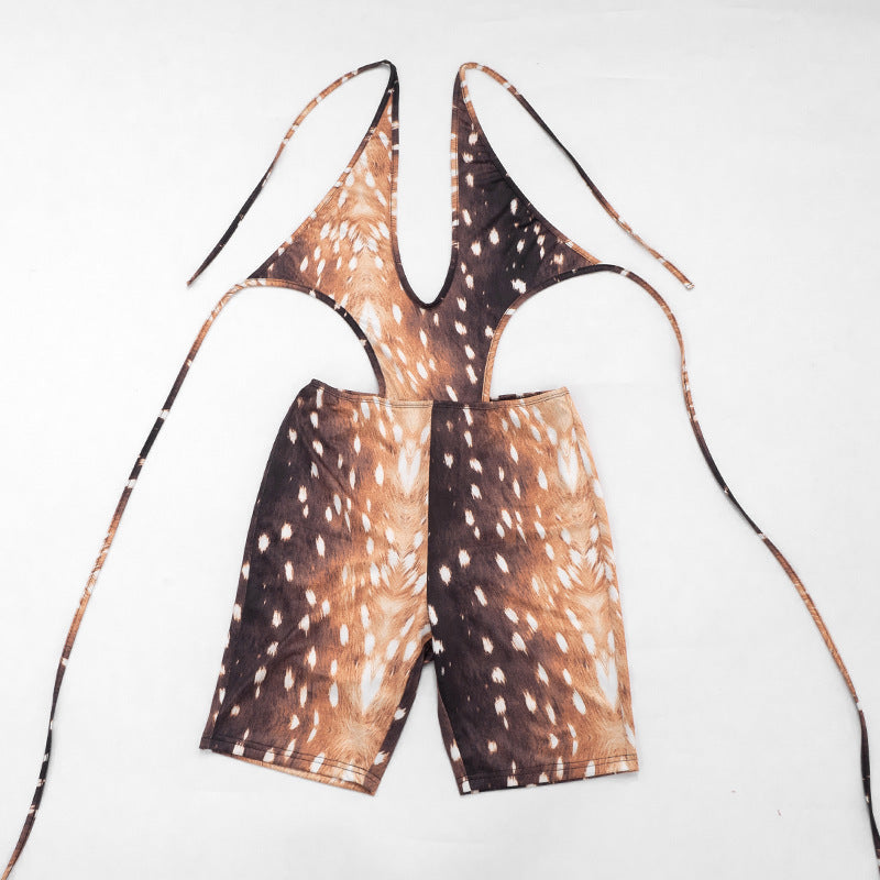 Print Backless Halterneck Romper GDSF J26RP105