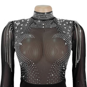Mesh Hot Drill Long Sleeve Jumpsuit BY 7579
