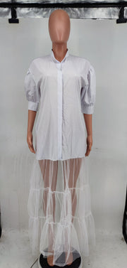 Solid Color Mesh Patchwork Shirt XHXF 949