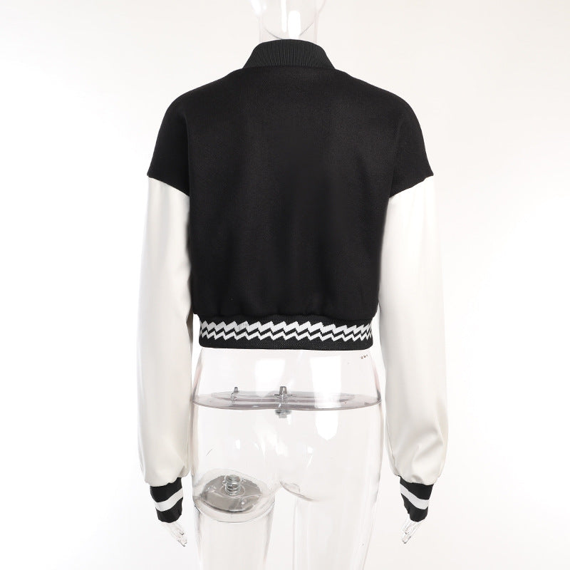 Contrast Color Print Baseball Jacket FL 23439