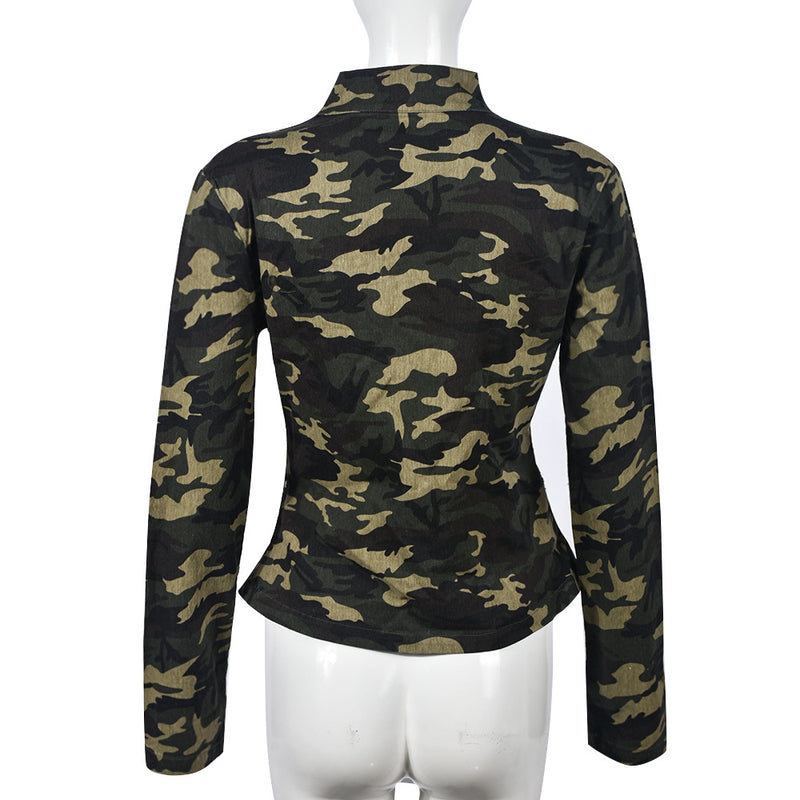 Camouflage Zipper Long Sleeve Stand Up Jacket GNZD 9527TD