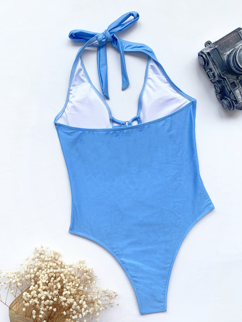 Snake Skin Print Halter One Piece Swimsuit CASF 6253