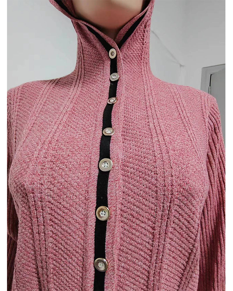 Fashion Patchwork Irregular Knit Hooded Cardigan QXTF 8212