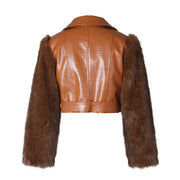 Patchwork Fur Faux Leather Short Jacket ZSD 0772