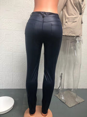 Plus Size Solid color Leather Slim Casual Pants GWTC W0313