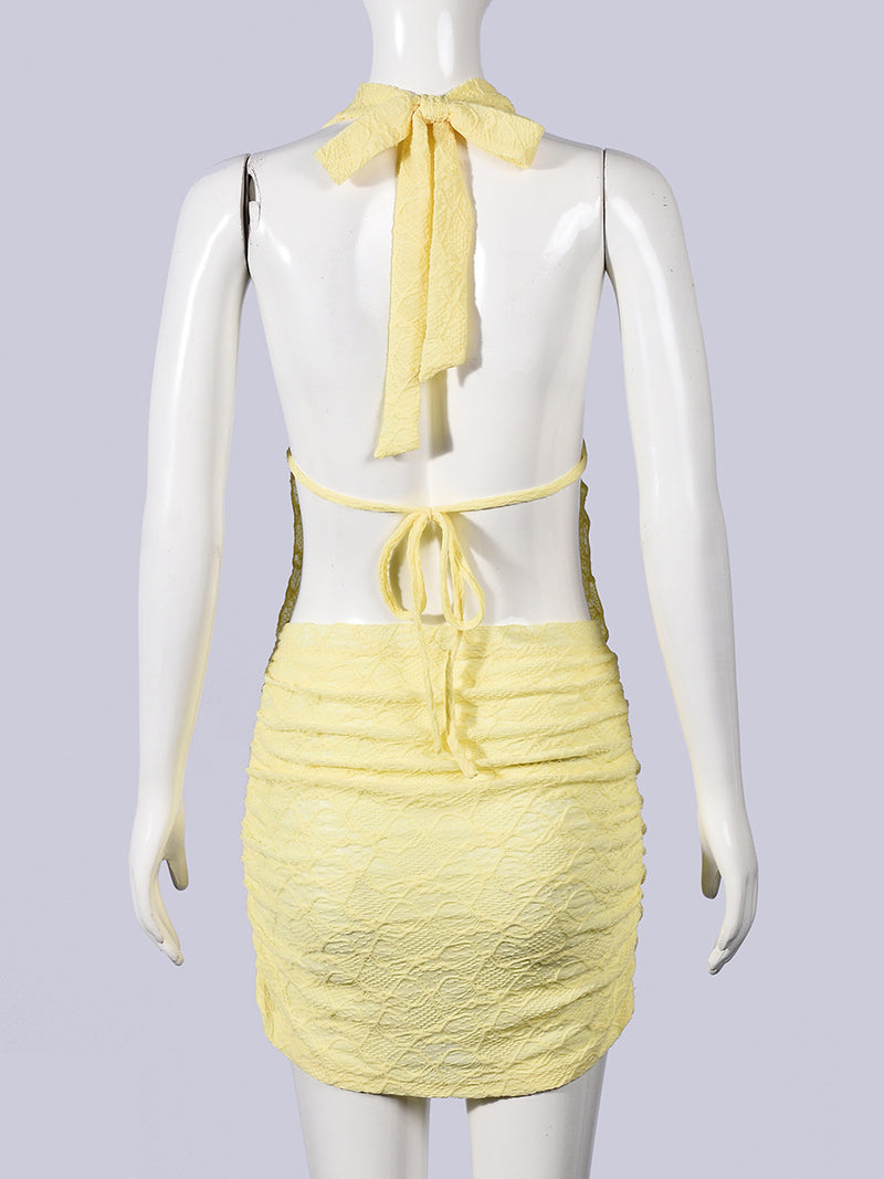 Halterneck Backless Tank Top Two Piece Skirt Set GNZD 11906DBM