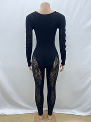 Lace Hollow Out Long Sleeve Knits Jumpsuit GQNF F00005Q