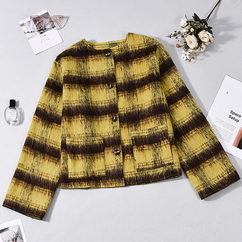 Plaid Print Long Sleeve Coat GFRT 60319TBZ