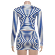 Spiral Pattern Long Sleeve Two Piece Skirts Set DLSF K6S09226A