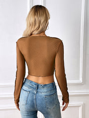 Long Sleeve Solid Color Short T Shirt GYSQ CTDE1810