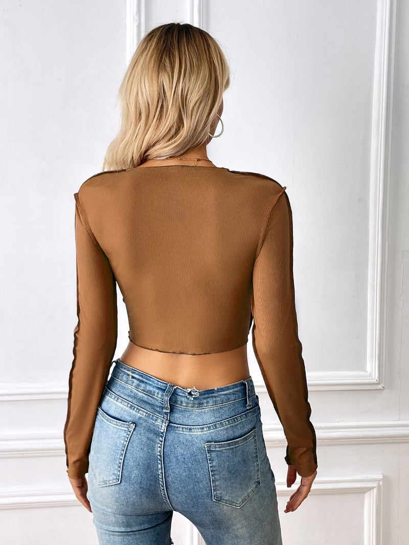 Long Sleeve Solid Color Short T Shirt GYSQ CTDE1810