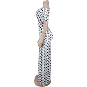 Polka Dot Print Off Shoulder Split Maxi Dress BY 7743