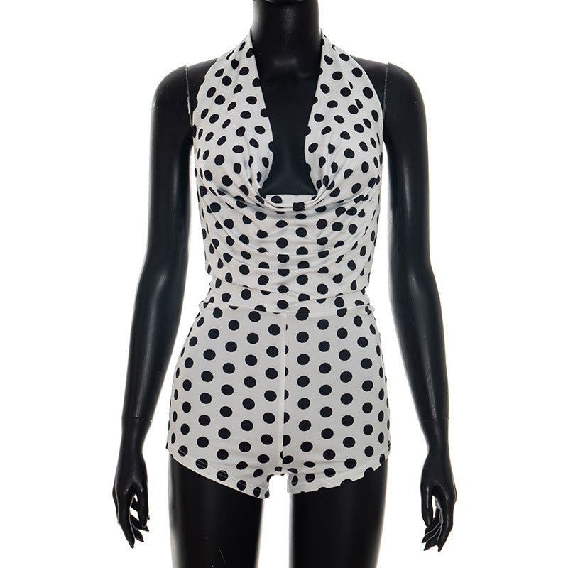 Backless Polka Dot Halterneck Romper GDSF D26RP106