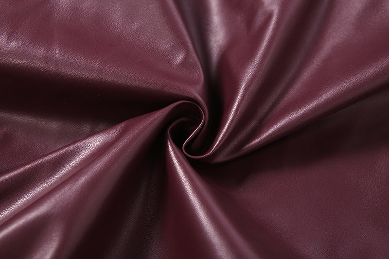 Solid Color Zipper Leather Coat XEF K25C85370