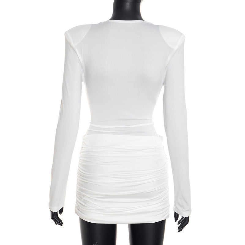 Long Sleeve Ruched Mini Dress GSZM C26DS312