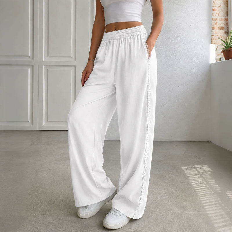 Lace Edge Solid Color Drawstring Sport Pants HNIF YF305