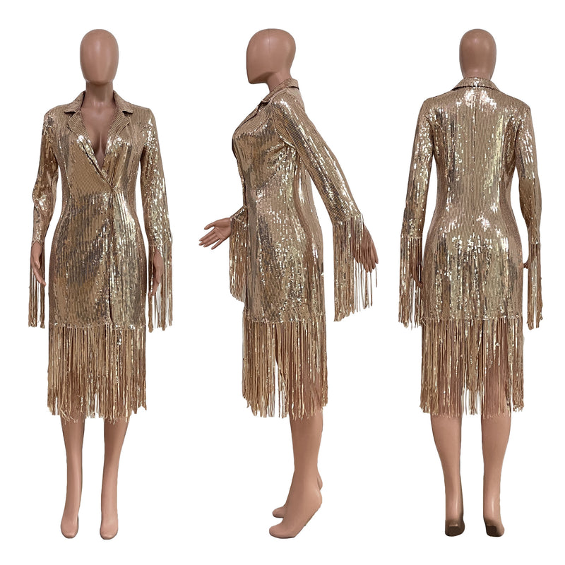 Solid Color Tassel Sequin Coats TR 1215