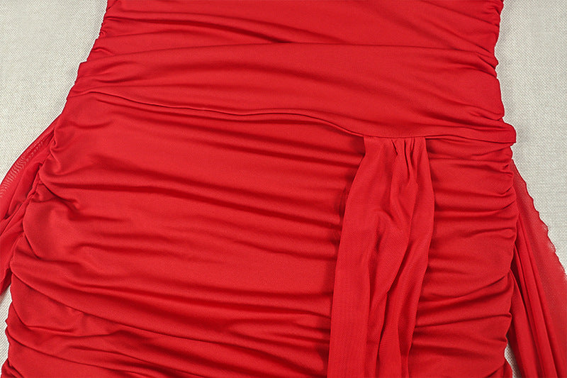 Solid Color Short Sleeve Ruched Mini Dress GJYO JD305656