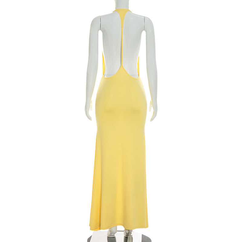 Solid Color Sleeveless Backless Maxi Dress GSZM C26DS258