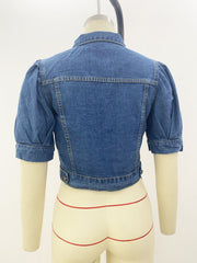 Plus Size Half Puff Sleeve Denim Jacket XCFF 1066