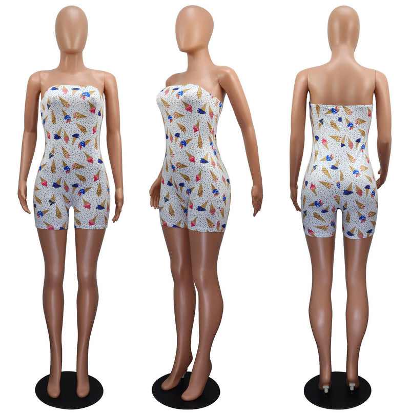 Cartoon Print Strapless Romper GWLS LD201016