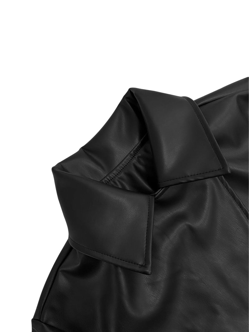 Lapel Button Warm Long Leather Coat LSD LD2271