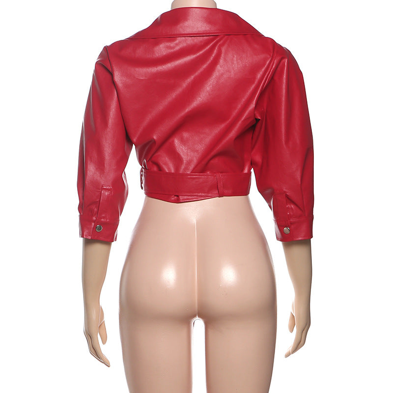 Solid Color Lapel Tie Up Short Coats GZJQ K25C84803