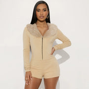 Black Zipper Long Sleeve Slim Romper GDSF J25RP389