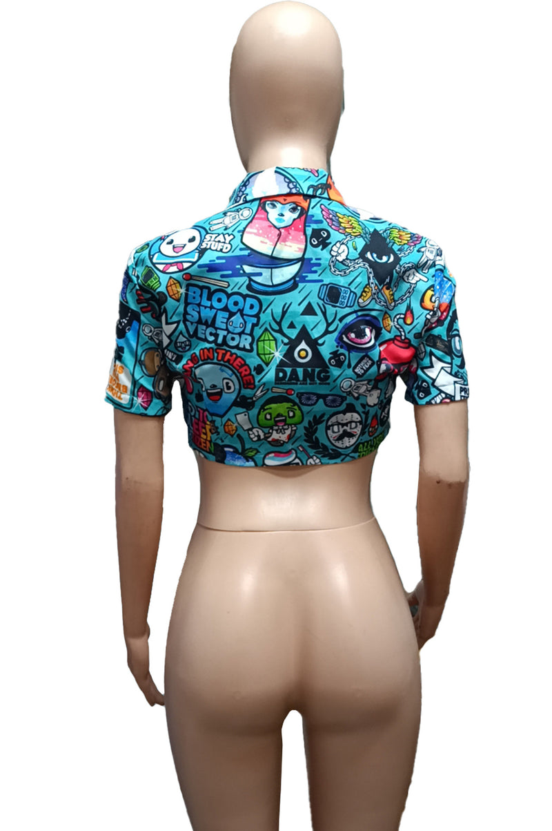 Printed Short sleeve Short Shirt QXTF 8164