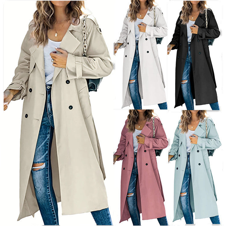 Solid Color Long Sleeve Double Breasted Coat GOFY 888