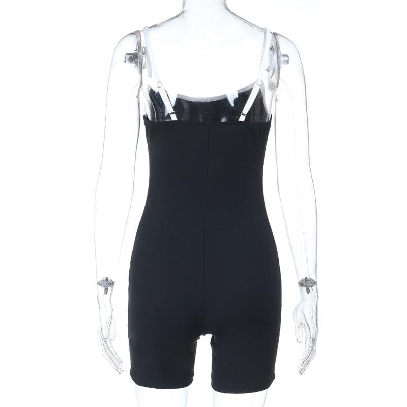 Contrast Color Backless Sling Romper FL 25442