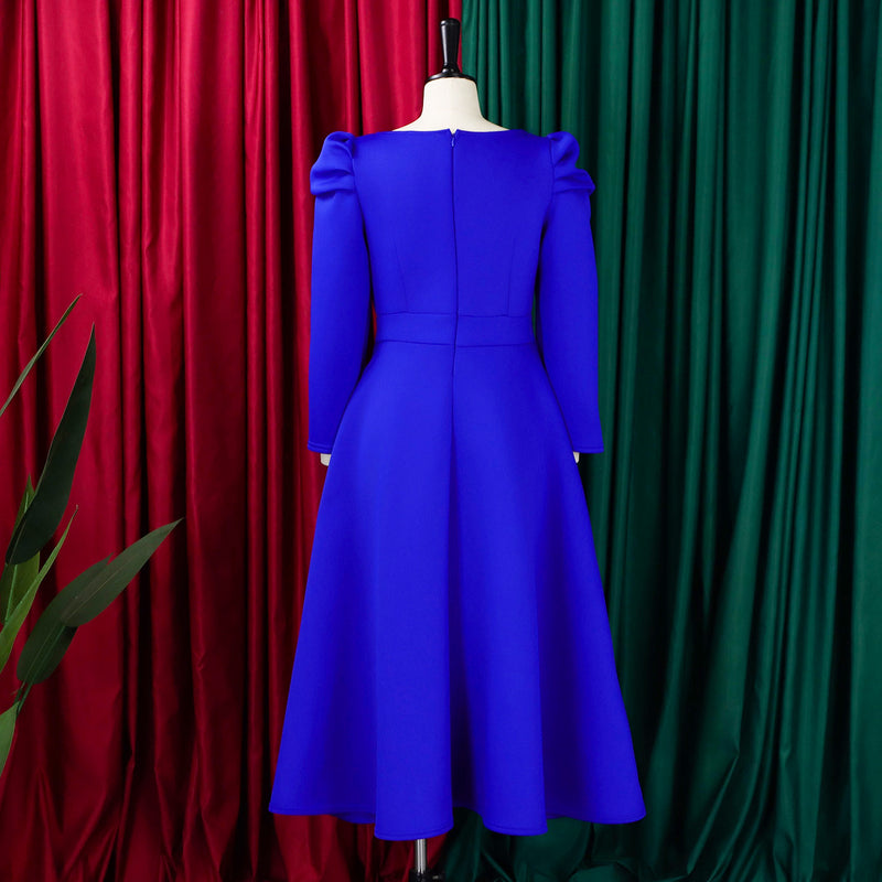 Plus Size Solid Color Square Neck Midi Dress GMLF 3354
