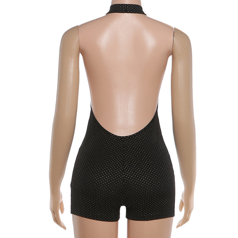 Halterneck Backless Solid Color Tight Romper XEF K6Q00878A